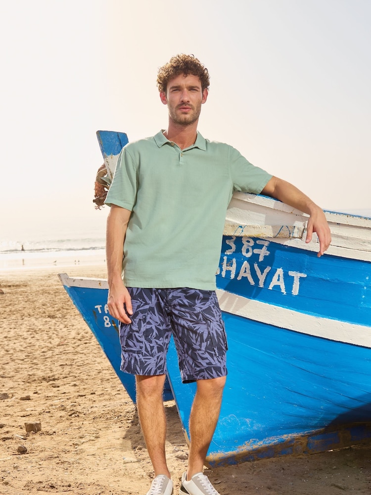 White Stuff Blue Halsall Printed Cotton Cargo Shorts - Image 1 of 7