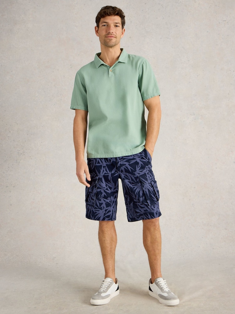 White Stuff Blue Halsall Printed Cotton Cargo Shorts - Image 2 of 7