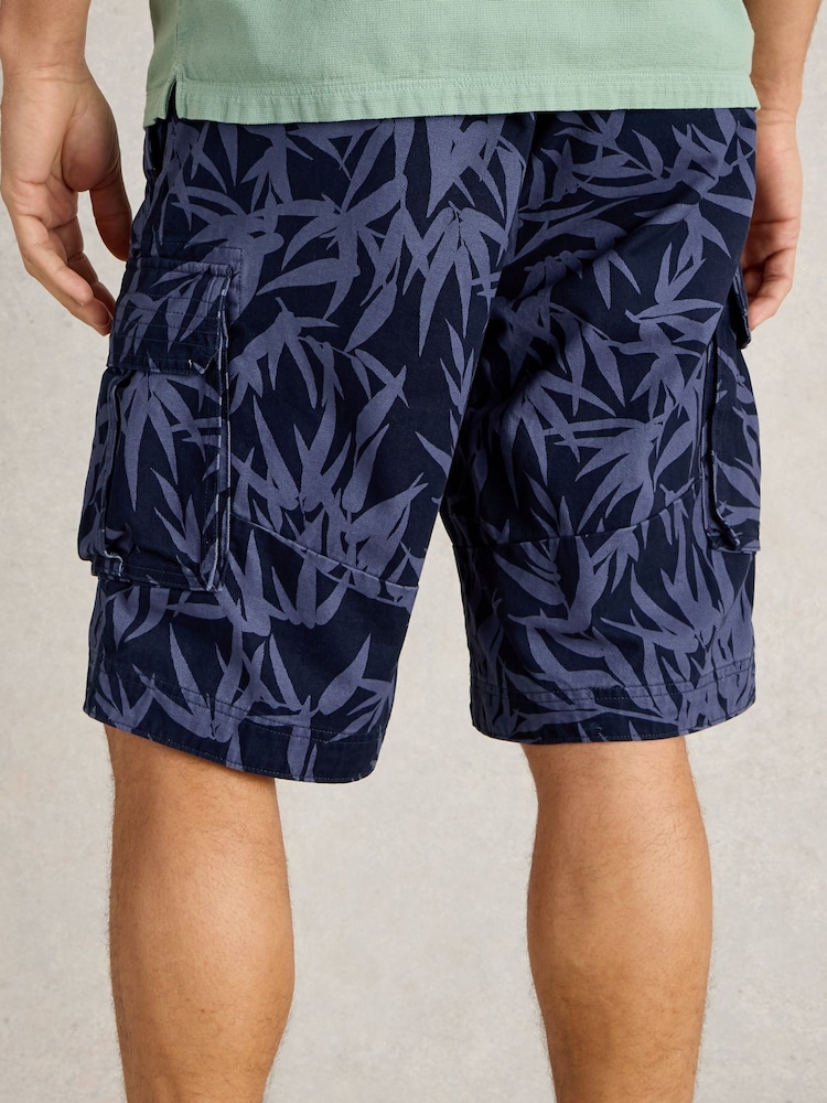 White Stuff Blue Halsall Printed Cotton Cargo Shorts - Image 3 of 7