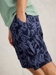 White Stuff Blue Halsall Printed Cotton Cargo Shorts - Image 4 of 7
