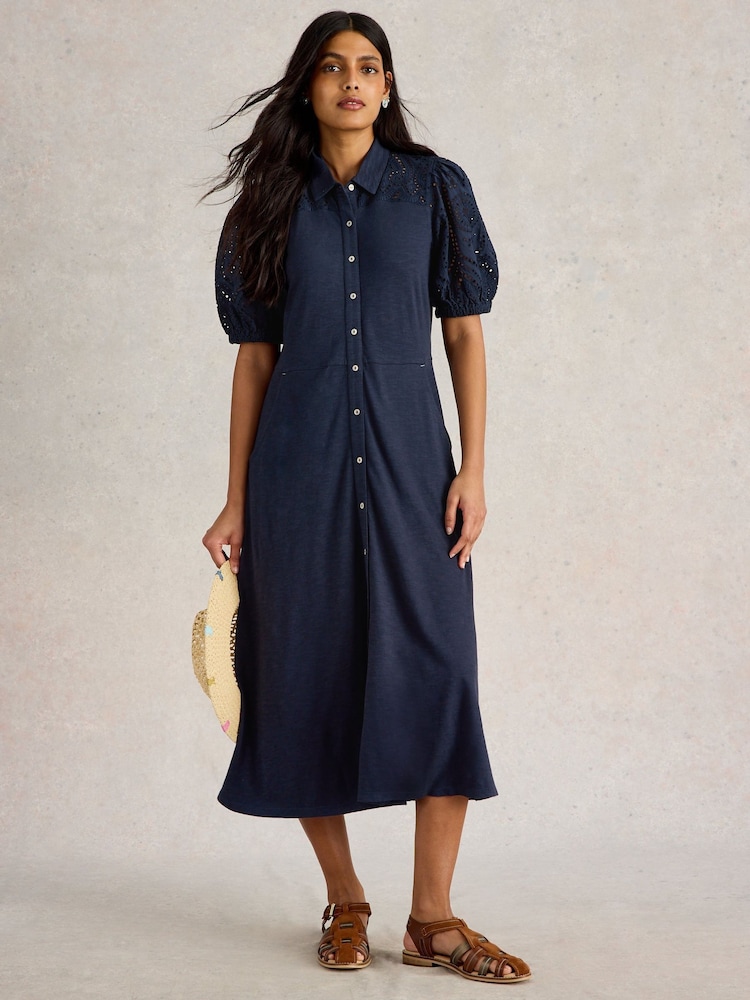 White Stuff Blue Rua Broderie Shirt Dress - Image 1 of 6 White Stuff Blue Rua Broderie Shirt Dress - Image 1 of 6