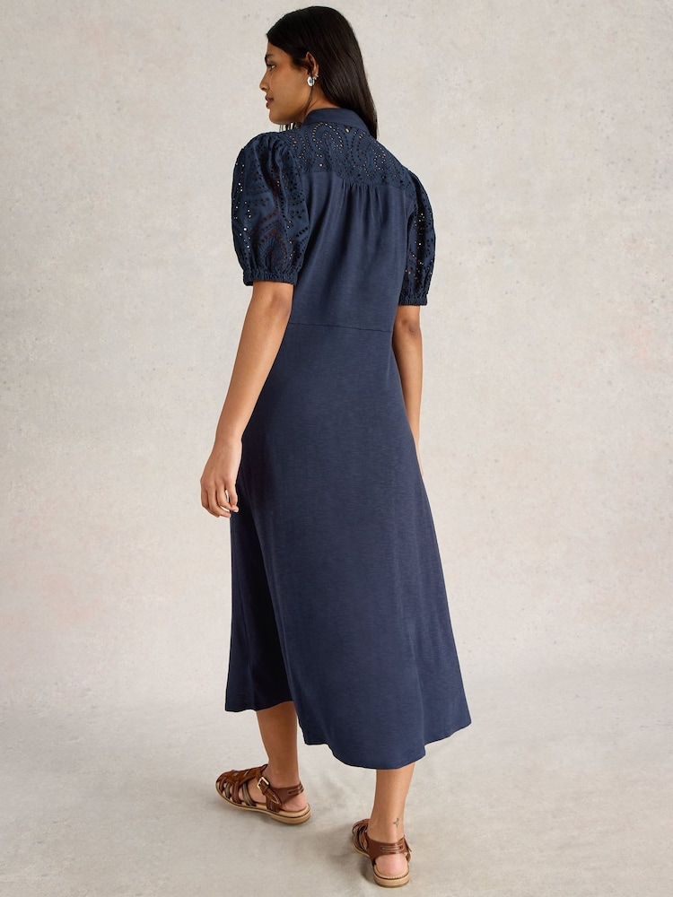 White Stuff Blue Rua Broderie Shirt Dress - Image 3 of 6