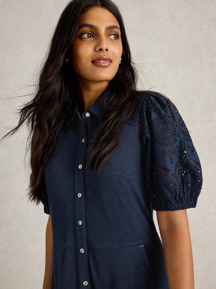 White Stuff Blue Rua Broderie Shirt Dress - Image 4 of 6