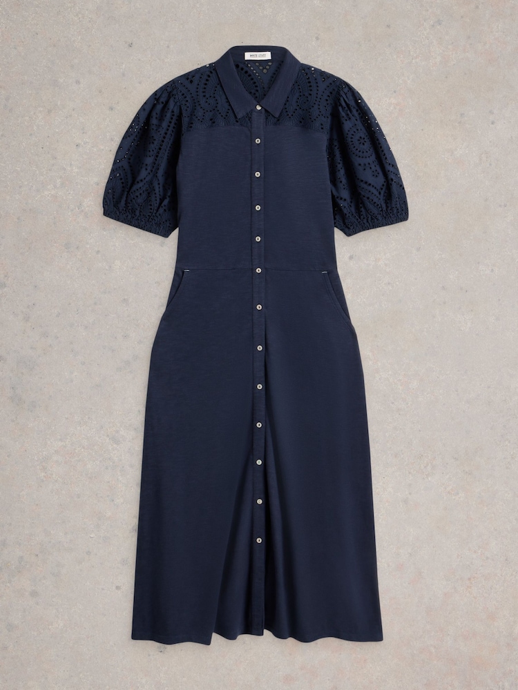 White Stuff Blue Rua Broderie Shirt Dress - Image 5 of 6