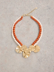 White Stuff Orange Metal Disc & Bead Necklace - Image 1 of 2