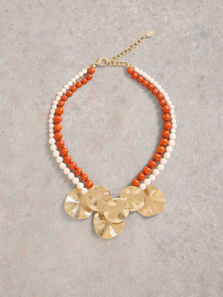 White Stuff Orange Metal Disc & Bead Necklace - Image 1 of 2