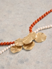 White Stuff Orange Metal Disc & Bead Necklace - Image 2 of 2