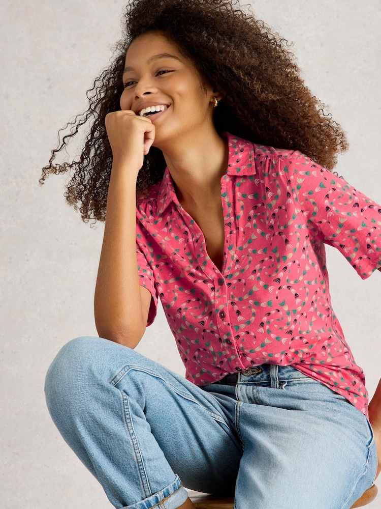 White Stuff Red Annie Short Sleeve 100% Cotton Jersey Shirt - Image 3 of 6