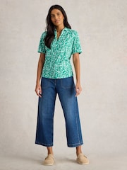 White Stuff Green Annie Short Sleeve 100% Cotton Jersey Shirt - Image 1 of 6