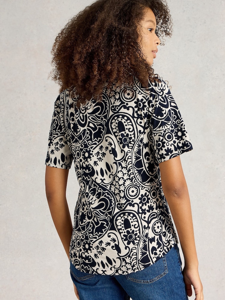 White Stuff Blue Annie Short Sleeve 100% Cotton Jersey Shirt - Image 2 of 6