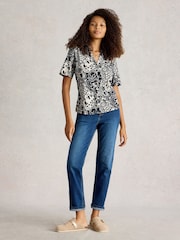 White Stuff Blue Annie Short Sleeve 100% Cotton Jersey Shirt - Image 3 of 6