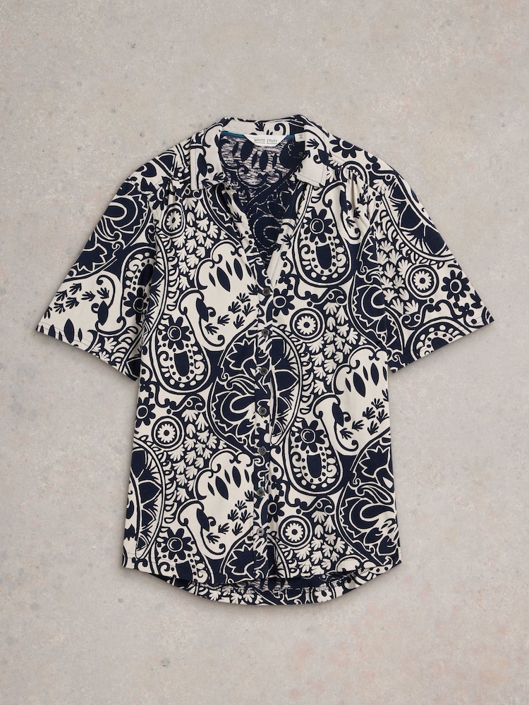 White Stuff Blue Annie Short Sleeve 100% Cotton Jersey Shirt - Image 5 of 6