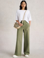 White Stuff Green Twister Chino Wide Leg Trousers - Image 1 of 6