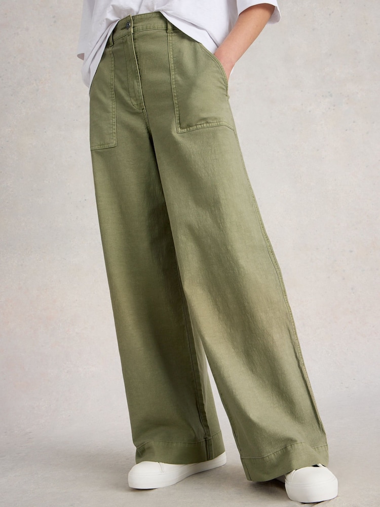 White Stuff Green Twister Chino Wide Leg Trousers - Image 3 of 6