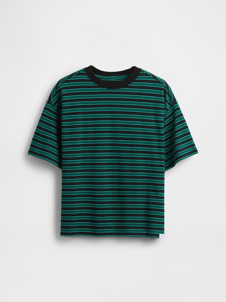 Gap Green/Black Stripe Heavyweight Short Sleeve T-Shirt (4-13yrs) - Image 1 of 1