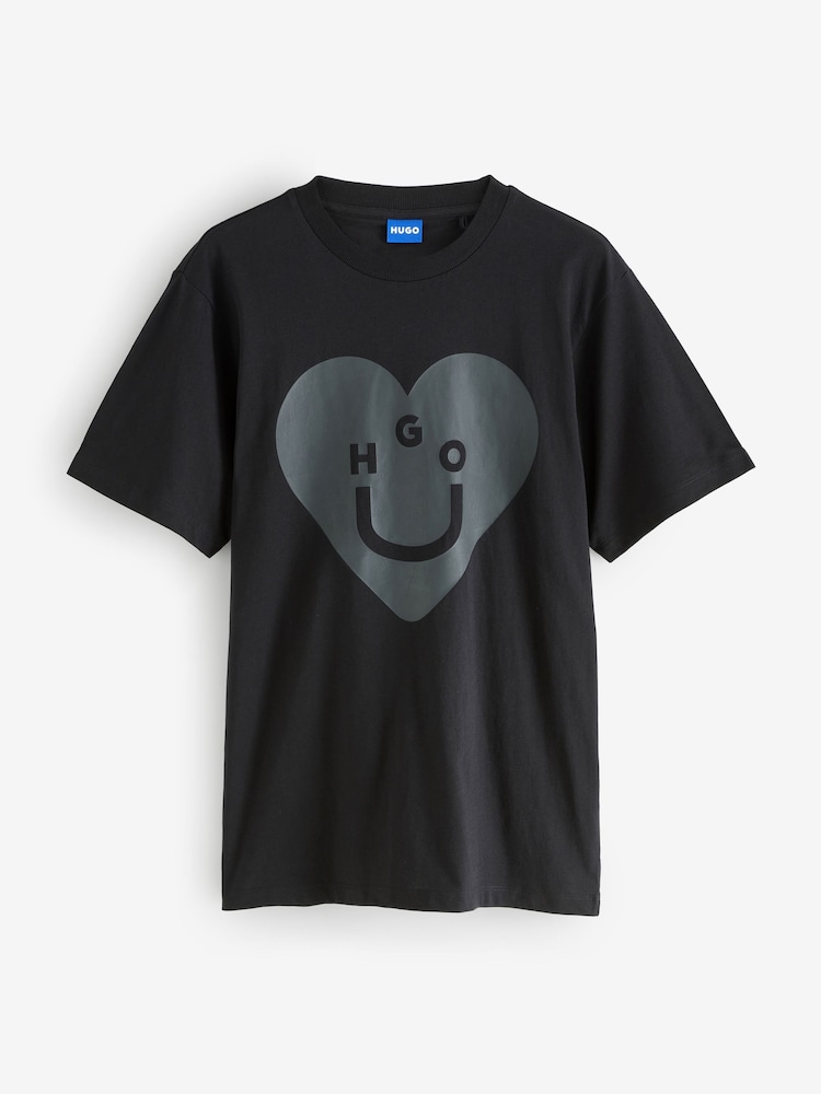 HUGO Oversize Vintage Tonal Heart Graphic Print T-Shirt - Imagem 1 de 1