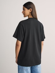 HUGO Black Oversize Vintage Tonal Heart Graphic Print T-Shirt - Image 2 of 5