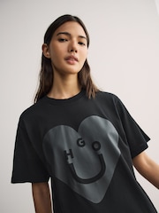 HUGO Black Oversize Vintage Tonal Heart Graphic Print T-Shirt - Image 3 of 5