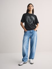 HUGO Black Oversize Vintage Tonal Heart Graphic Print T-Shirt - Image 4 of 5