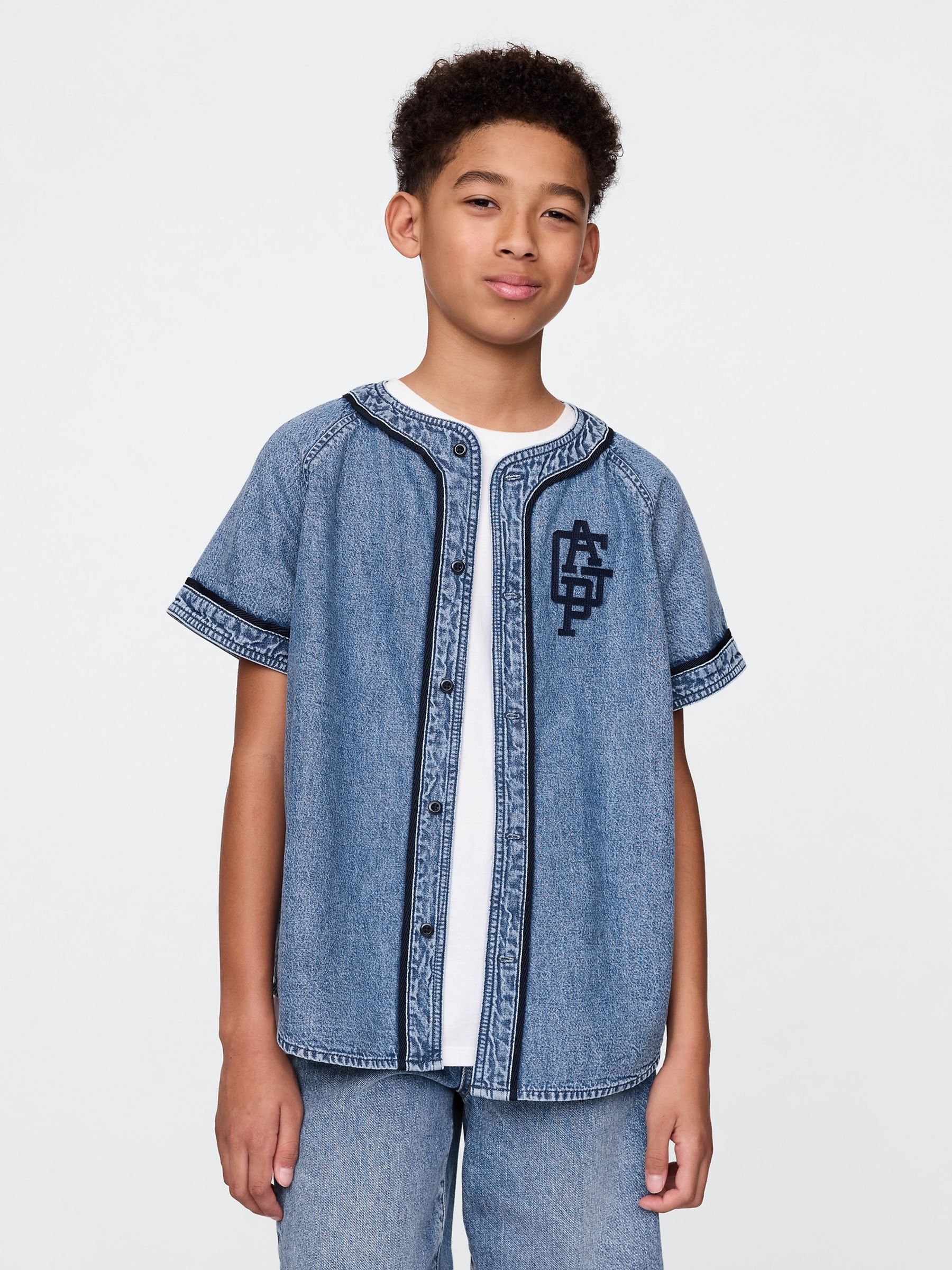 Buy Gap Blue Denim Logo Baseball Jersey Shirt (4-13yrs) from Next