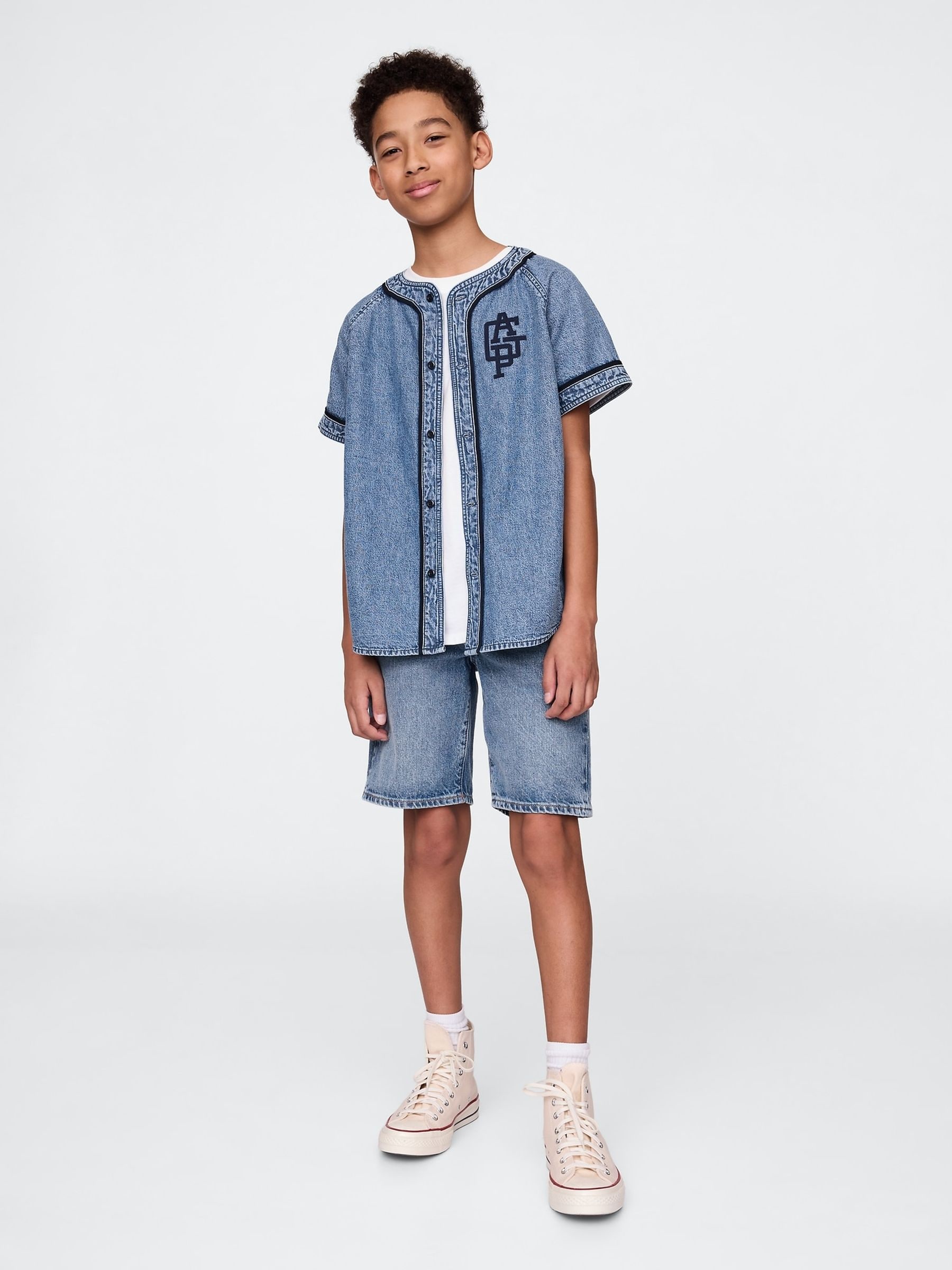 Buy Gap Blue Denim Logo Baseball Jersey Shirt (4-13yrs) from Next