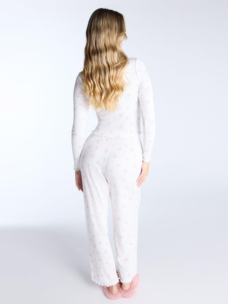 Boux Avenue White Rib Ditsy Floral Print Long Pyjamas Set - Bild 2 von 5