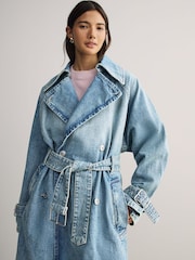 Casaco trench coat Denim com cinto e lavagem mid HUGO Garena - Imagem 3 de 7