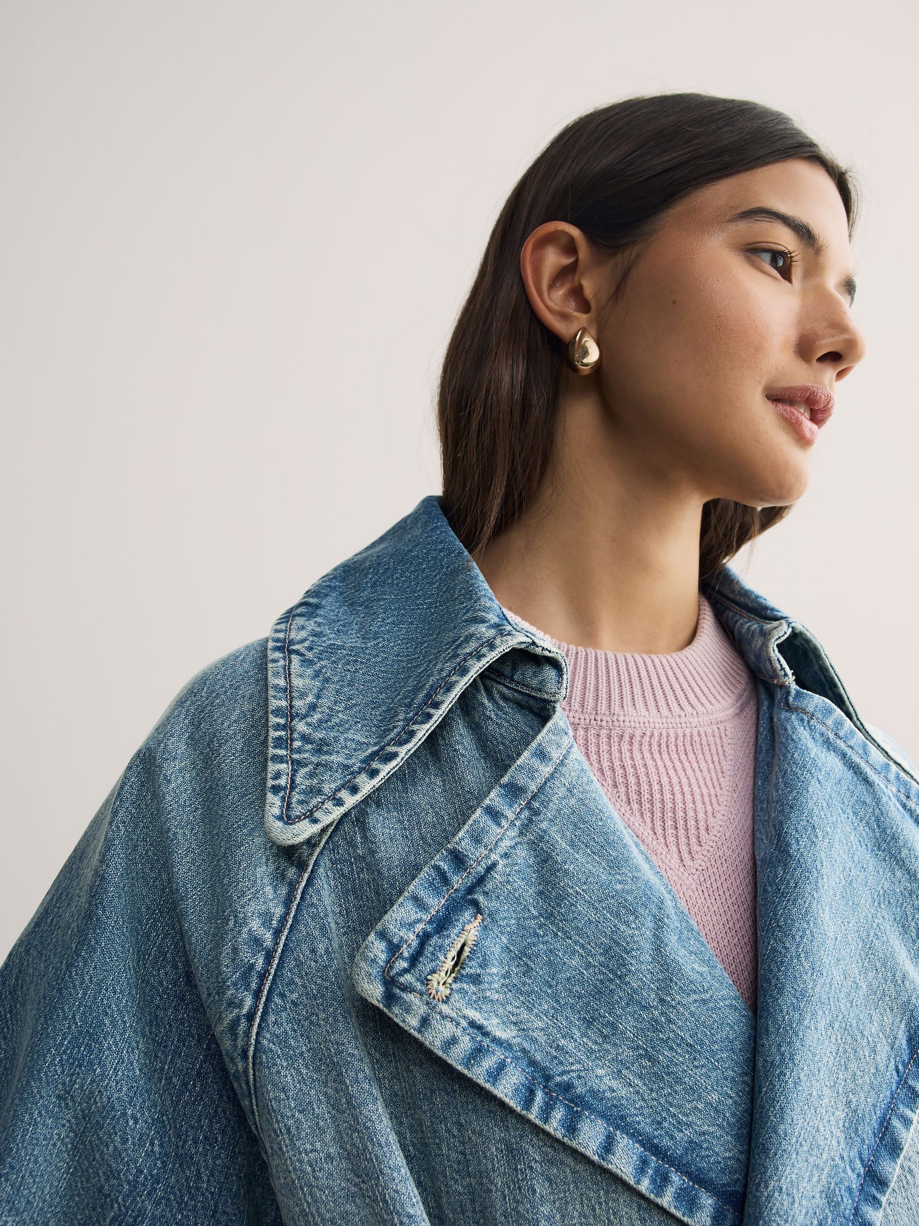 Buy HUGO Blue Garena Mid Wash Belted Denim Trench Coat from Next