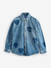 HUGO Garesa Heart Print Washed Denim Shirt - Изображение 1 из 1