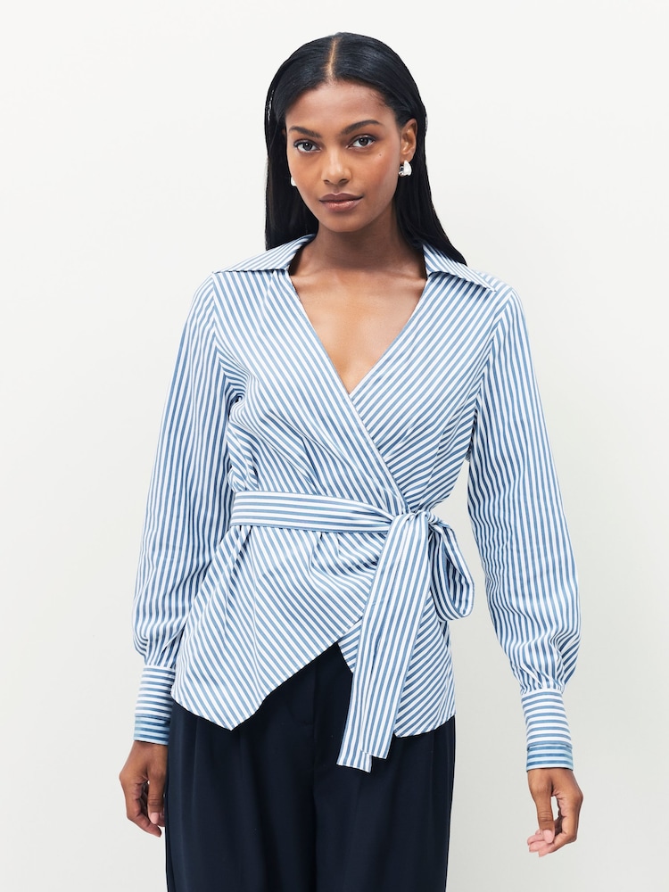 BOSS Blue Bekania Stripe Belted Shirt - Image 1 of 4