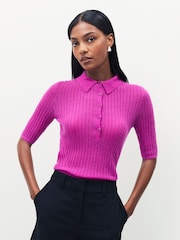 BOSS Pink Fugano Ribbed Knit Polo Shirt - Image 1 of 4