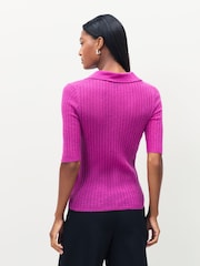 BOSS Pink Fugano Ribbed Knit Polo Shirt - Image 3 of 4