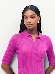 BOSS Pink Fugano Ribbed Knit Polo Shirt - Image 4 of 4