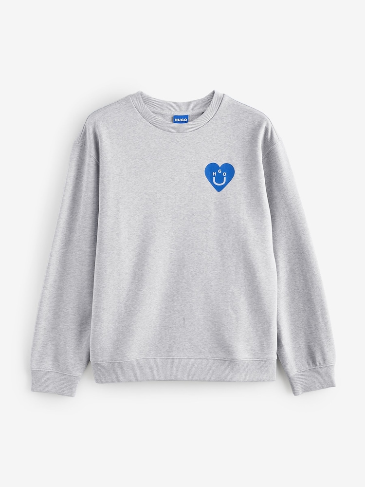 HUGO Grey Oversize Heart Back Graphic Print Sweatshirt - Image 5 of 5