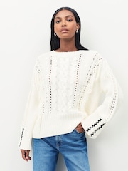 BOSS White Fitto Tassle Chunky Knit Jumper - Image 1 of 5
