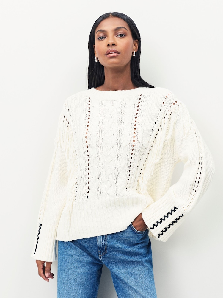 BOSS White Fitto Tassle Chunky Knit Jumper - Image 1 of 5
