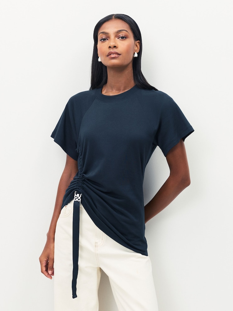 HUGO Black Daqua Tie Rouche T-Shirt - Image 1 of 6