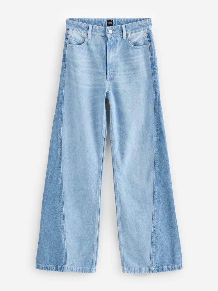 BOSS Blue Panelled Barrel Leg Denim Jeans - Image 1 of 1