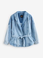BOSS Blue Oversize Panelled Belted Denim Jacket - Image 1 of 1