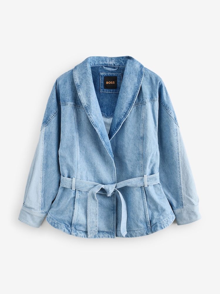 BOSS Blue Oversize Panelled Belted Denim Jacket - Image 1 of 1