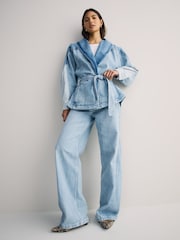 BOSS Blue Oversize Panelled Belted Denim Jacket - Image 3 of 6