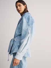 BOSS Blue Oversize Panelled Belted Denim Jacket - Image 4 of 6