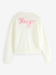 HUGO White Solanu Ballet Bow Knit Graphic Print Jumper - Image 2 of 2