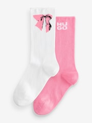 HUGO Pink Bow Crew Socks 2 Pack - Image 1 of 3