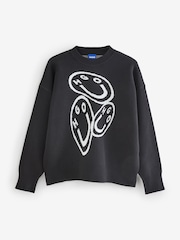 HUGO Black Seginy Knit Graphic Print Jumper - Image 1 of 1