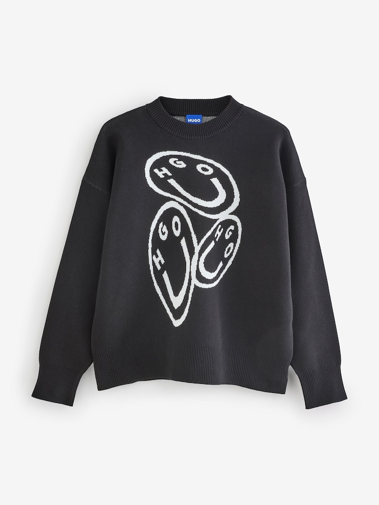 HUGO Black Seginy Knit Graphic Print Jumper - Image 1 of 1