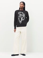 HUGO Black Seginy Knit Graphic Print Jumper - Image 2 of 5
