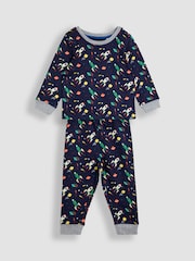 JoJo Maman Bébé Navy Space Print Glow In The Dark Jersey Pyjamas - Image 2 of 6