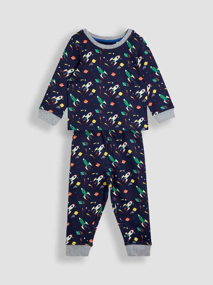 JoJo Maman Bébé Navy Space Print Glow In The Dark Jersey Pyjamas - Image 2 of 6