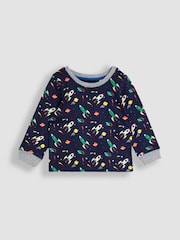 JoJo Maman Bébé Navy Space Print Glow In The Dark Jersey Pyjamas - Image 3 of 6
